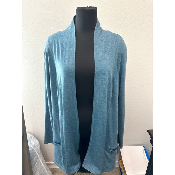 LOGO LORI GOLDSTEIN | Blue Lounge Athleisure Soft Long Length Open Cardigan |XL - Picture 2 of 8